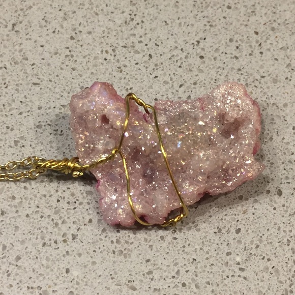 Pink Raw Druzy Pendant Necklace - Picture 6 of 6